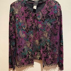 MSK Purple and Green Paisley Cardigan